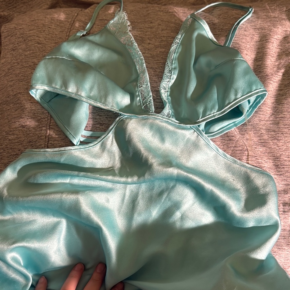 Elegant Aqua Satin Lingerie Set